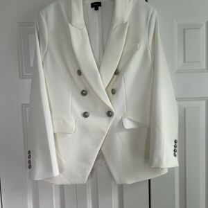 Express Winter White Double-Breasted Women's Blazer Silver Buttons L. NWOT